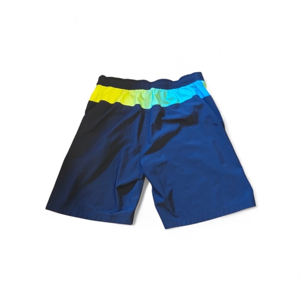 Speedo Men's M Blue Black Board Shorts Swim Trunks Colorful Neon Trim Drawstring - Picture 2 of 15